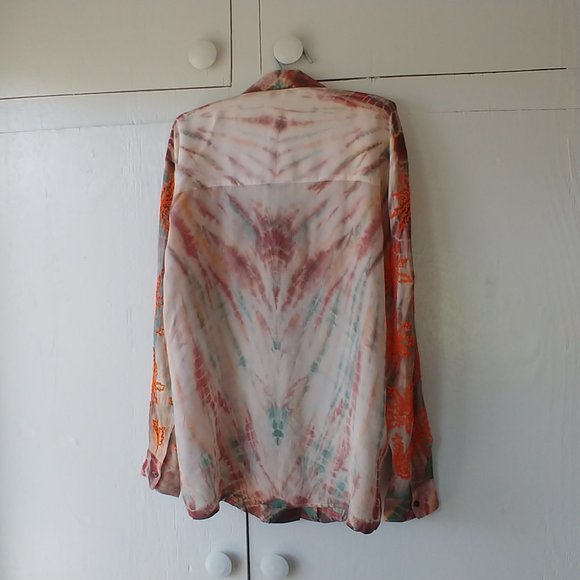 Sandro Paris Goa Embellished Silk Long Sleeve Tie-Dye Beaded Shirt SZ 2 US M - Picture 16 of 16